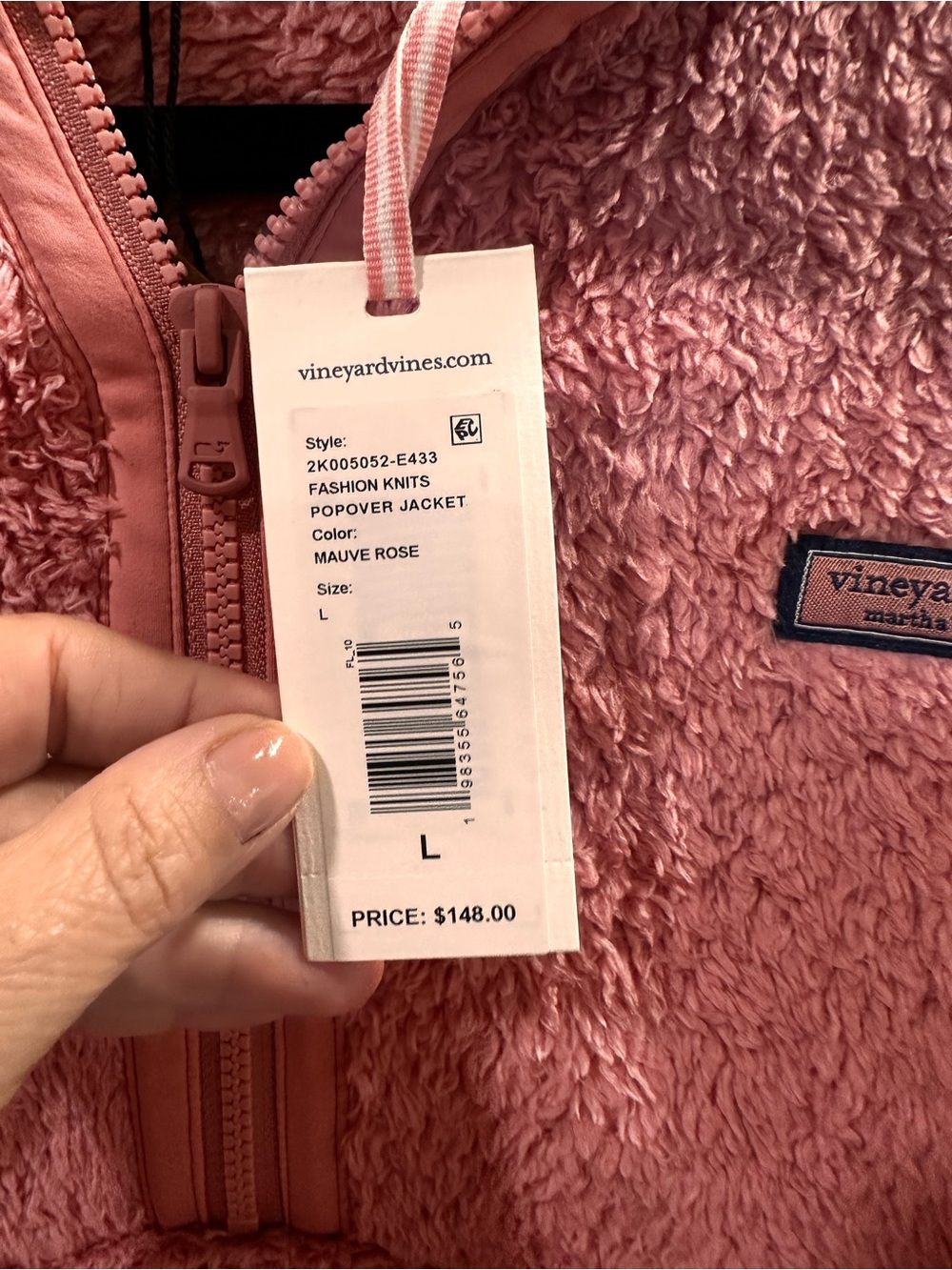 Vineyard Vines Martha’s Vineyard Mauve Rose Sherpa Fleece Popover Jacket Size L - Picture 2 of 8